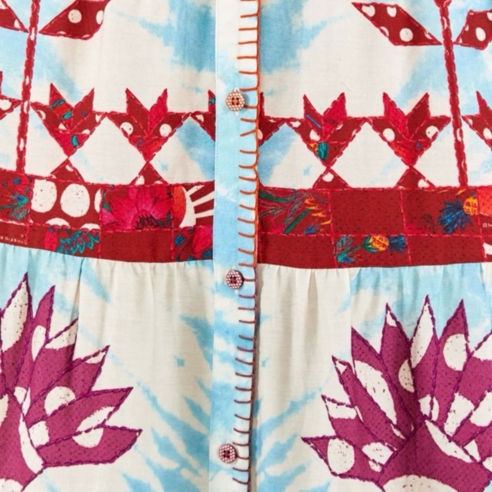 RARE FARM Rio Tie Dye Rainbow Patchwork Maxi Dress Batik Print Blue Size S or M - Picture 3 of 16
